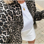 Veste bomber femme imprimé léopard, zip et deux poches, S à L