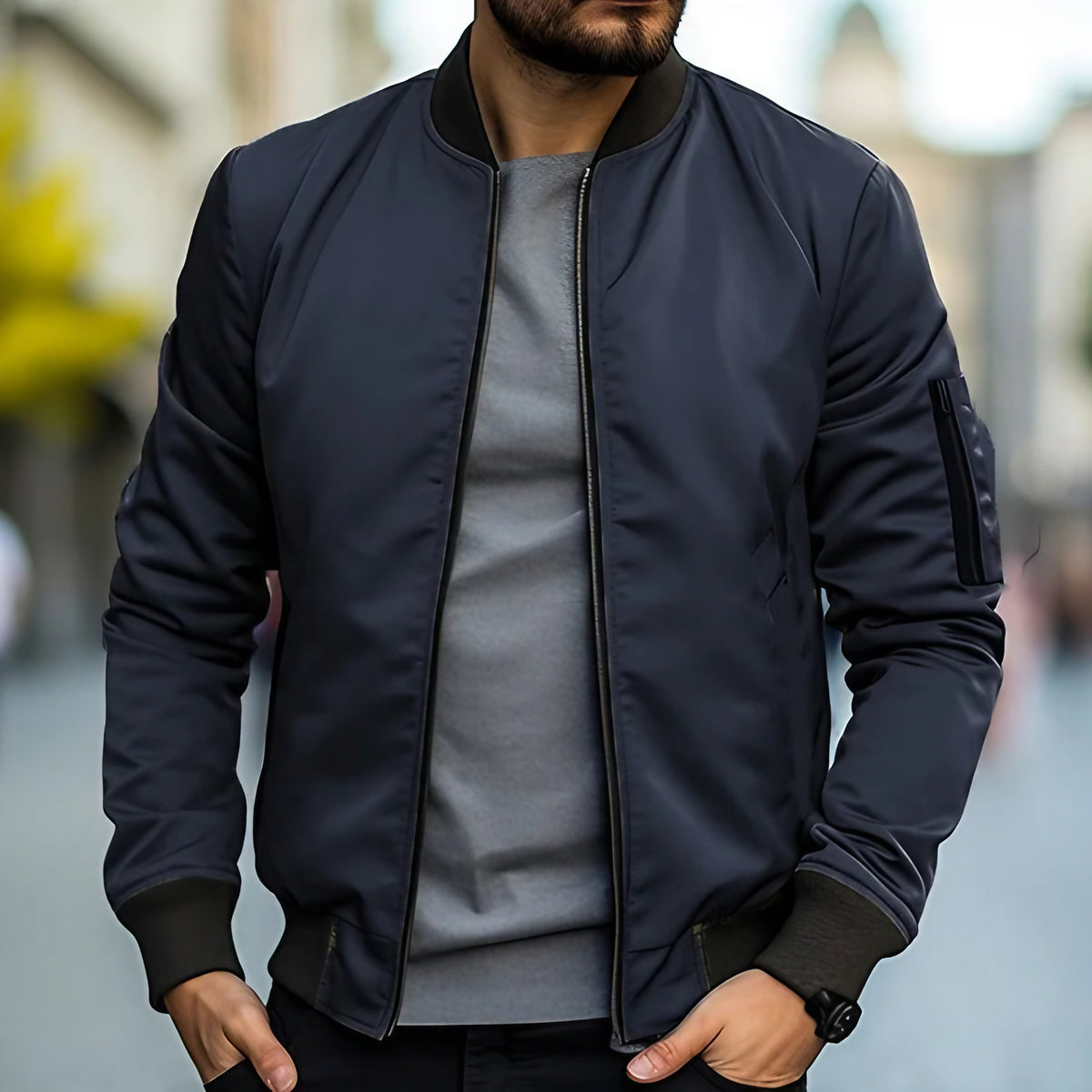 Blouson bomber homme col montant, huit coloris, du S au 4XL, bleu brume