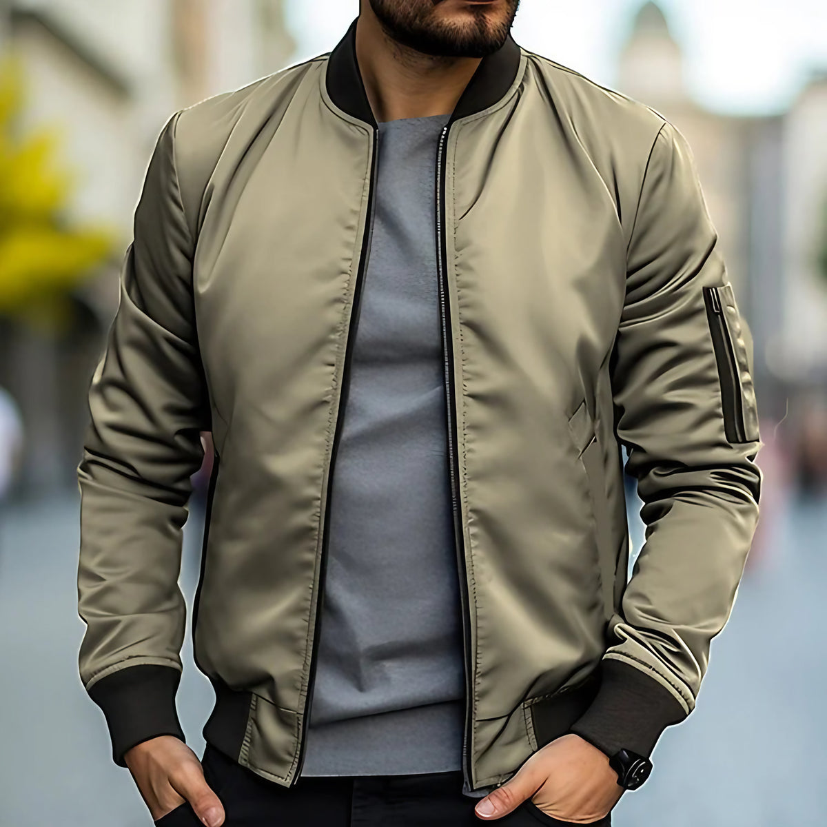 Blouson bomber homme col montant, huit coloris, du S au 4XL, khaki