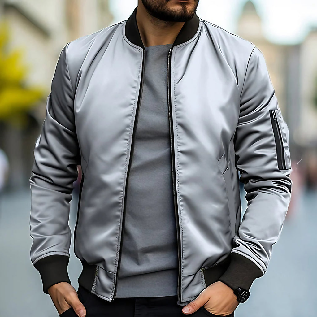 Blouson bomber homme col montant, huit coloris, du S au 4XL, gris clair