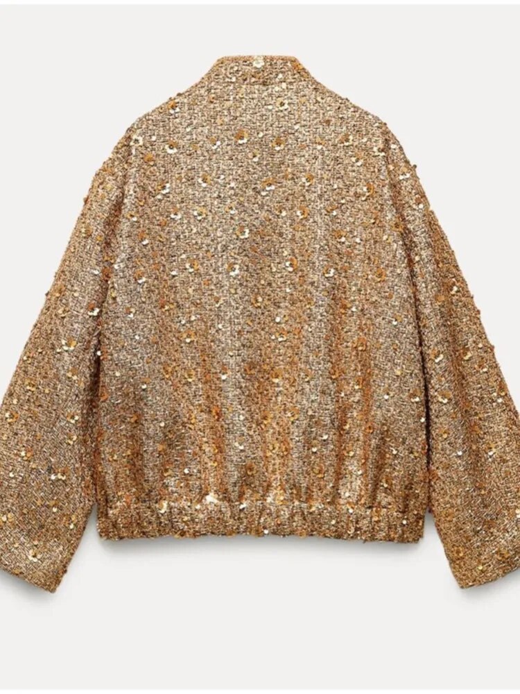 Veste bomber femme dorée, bords côtes, du S au XL