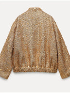Veste bomber femme dorée, bords côtes, du S au XL