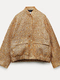 Veste bomber femme dorée, bords côtes, du S au XL, doré