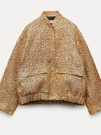 Veste bomber femme dorée, bords côtes, du S au XL, doré
