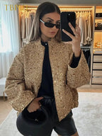 Veste bomber femme dorée, bords côtes, du S au XL