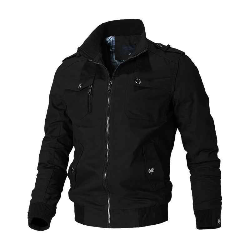 Blouson bomber homme style militaire, poche poitrine, M au 5XL, noir