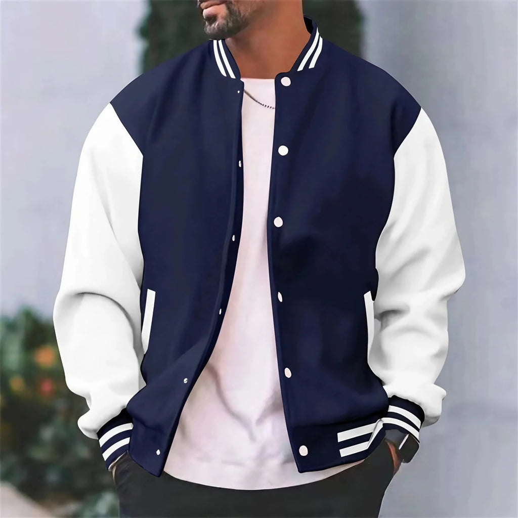 Veste bomber homme style universitaire, coupe slim, six coloris, bleu marine