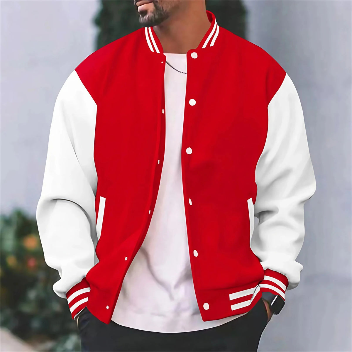 Veste bomber homme style universitaire, coupe slim, six coloris, rouge