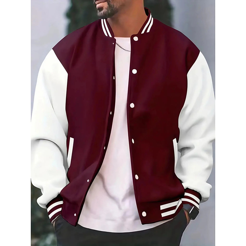 Veste bomber homme style universitaire, coupe slim, six coloris, bordeaux