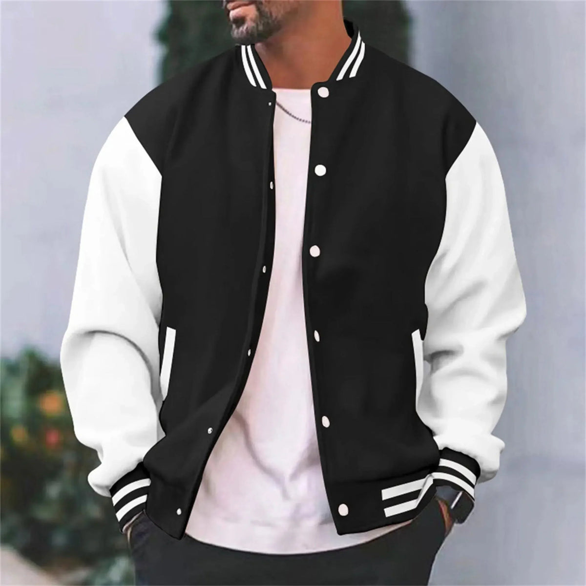 Veste bomber homme style universitaire, coupe slim, six coloris, noir
