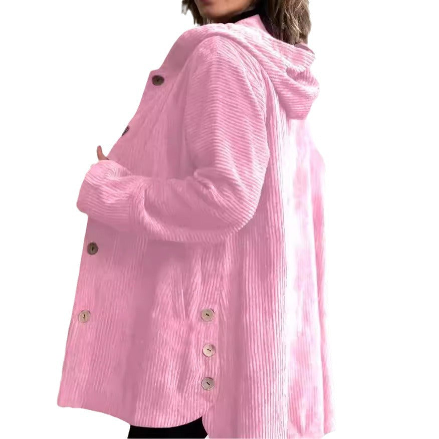 Veste mi-longue femme à capuche, boutonnée, col montant