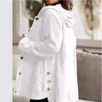 Veste mi-longue femme à capuche, boutonnée, col montant