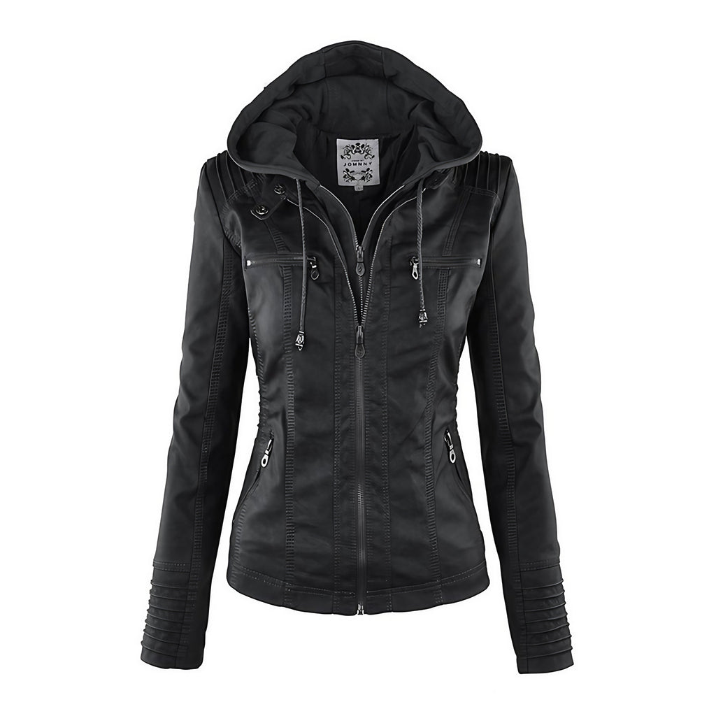Veste à capuche femme zippée, poches, pour l'automne, noir