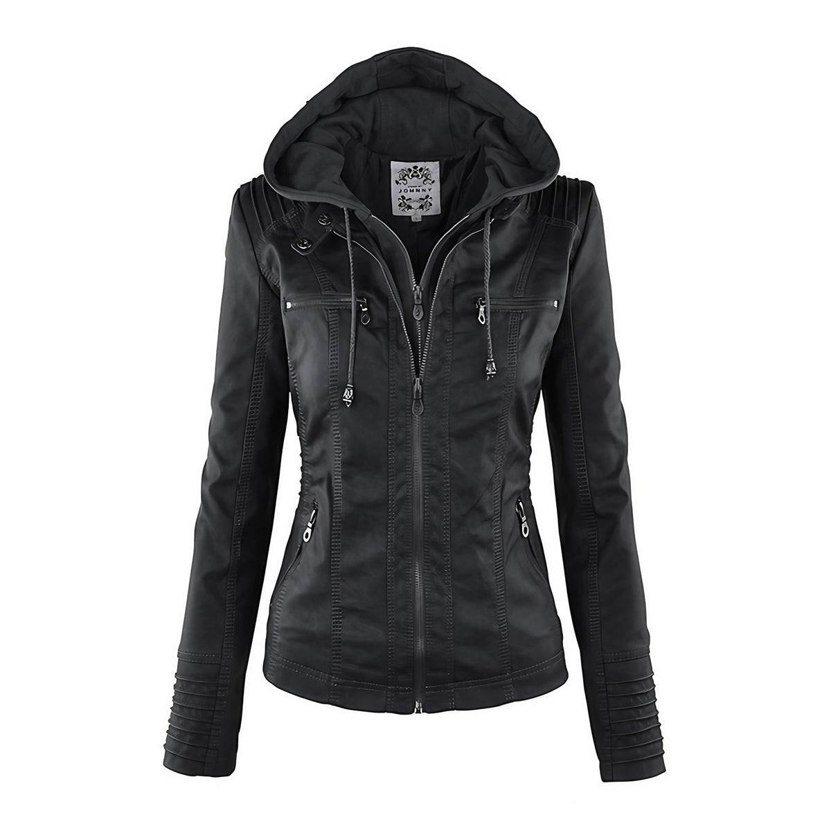 Veste à capuche femme zippée, poches, pour l'automne, noir