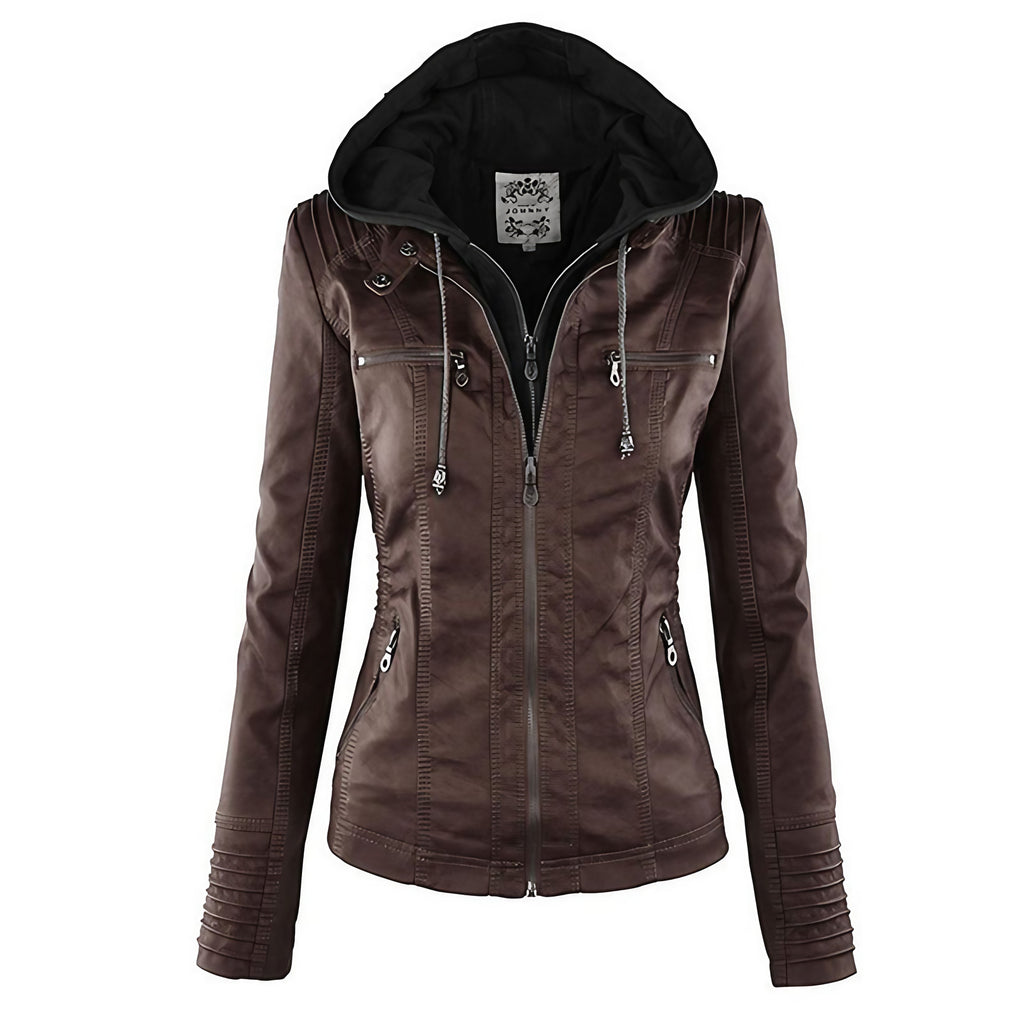 Veste à capuche femme zippée, poches, pour l'automne, marron