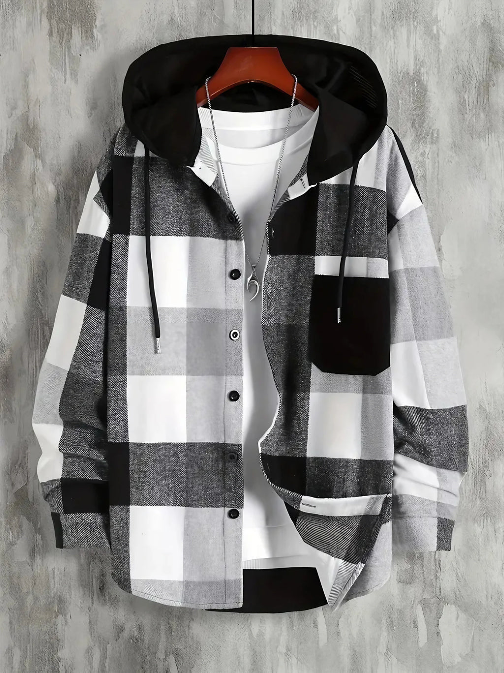 Veste à capuche homme à carreaux, coupe ample, du XS au 4XL, noir