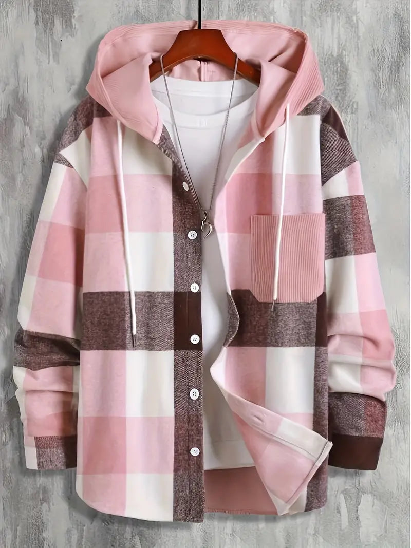 Veste à capuche homme à carreaux, coupe ample, du XS au 4XL, rose