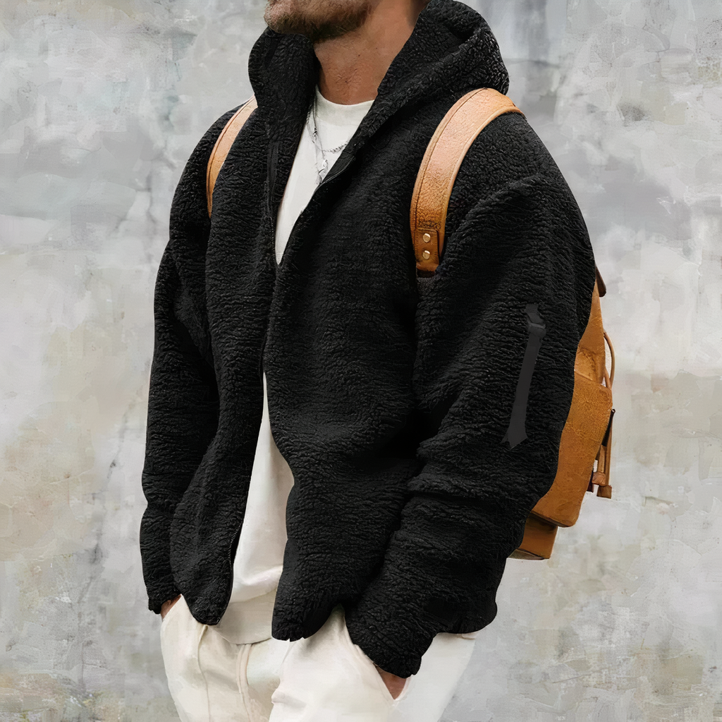Veste d'hiver homme à capuche et zip intégral, du S au 3XL, noir
