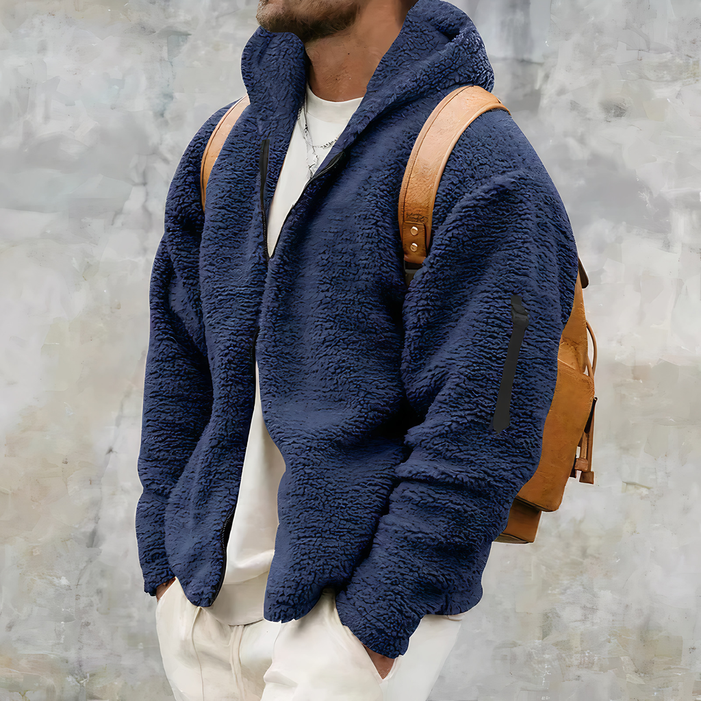 Veste d'hiver homme à capuche et zip intégral, du S au 3XL, bleu marine