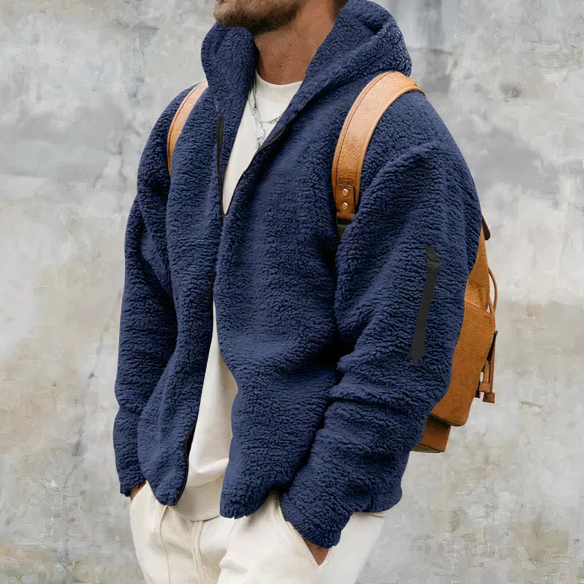 Veste d'hiver homme à capuche et zip intégral, du S au 3XL, bleu marine