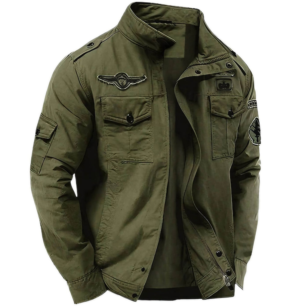 Veste cargo homme à col montant, style militaire, du M au 4XL, vert