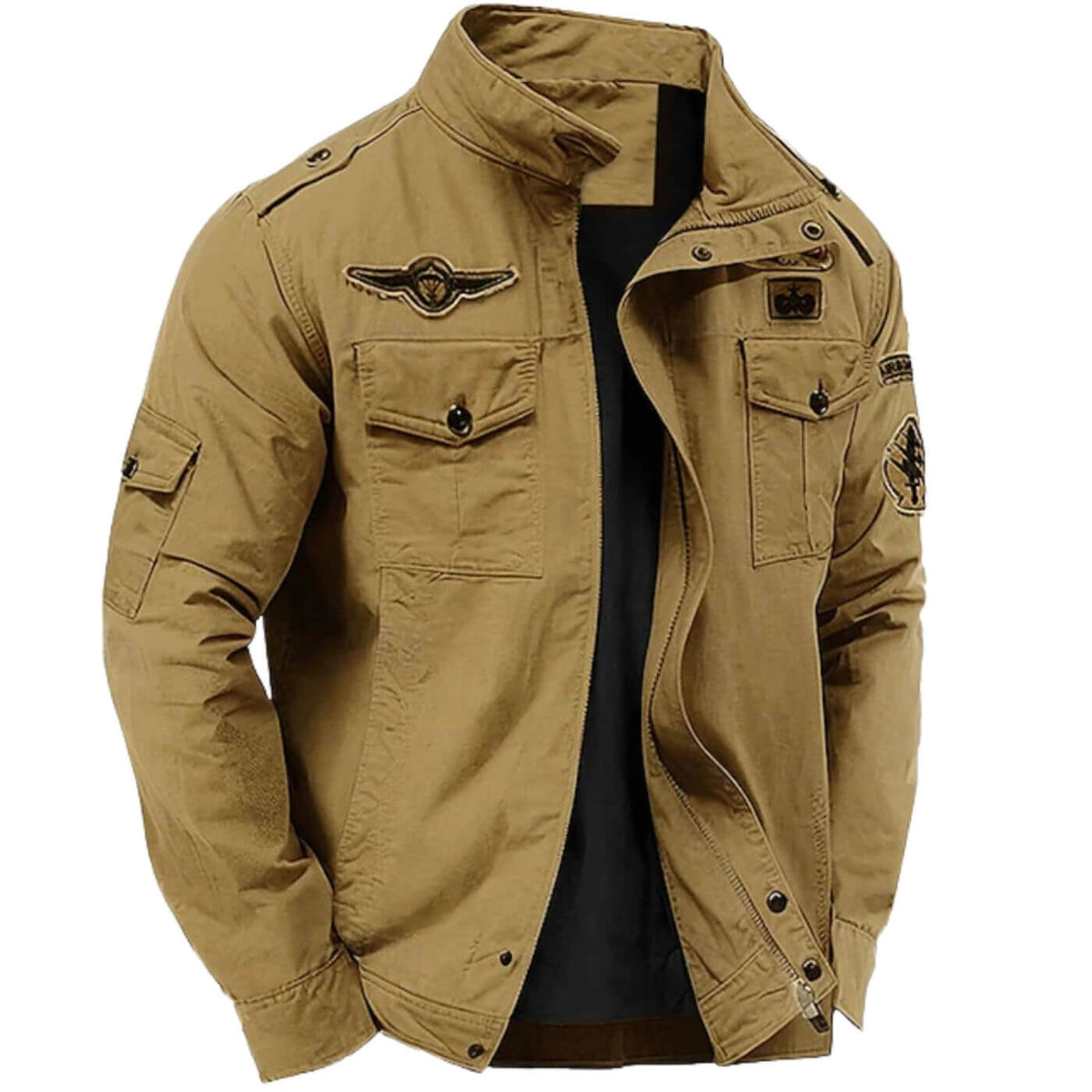 Veste cargo homme à col montant, style militaire, du M au 4XL, kaki