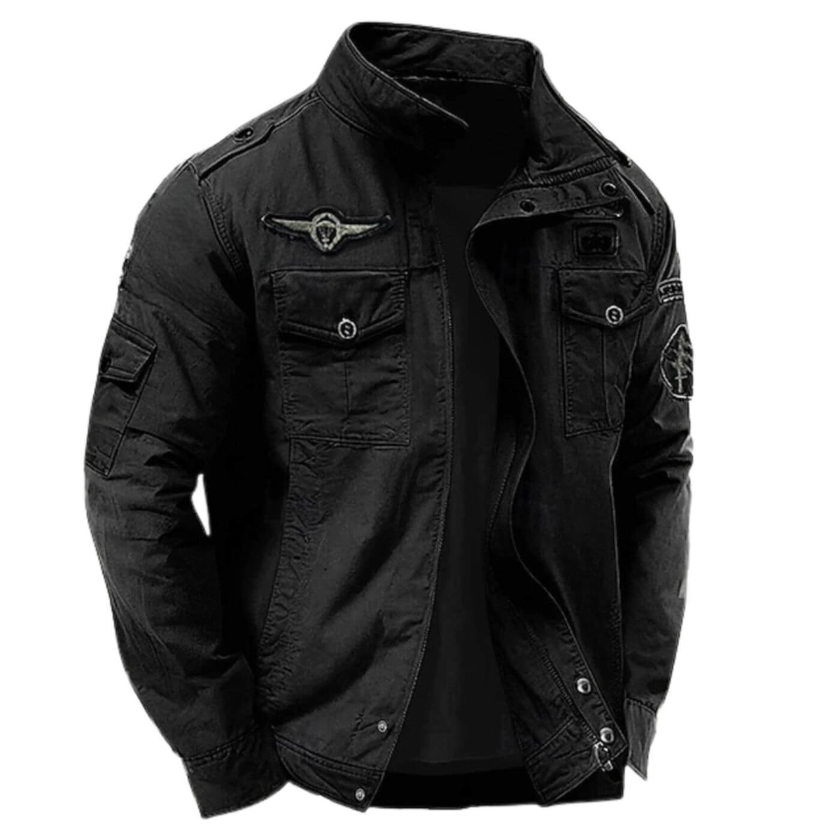 Veste cargo homme à col montant, style militaire, du M au 4XL, noir