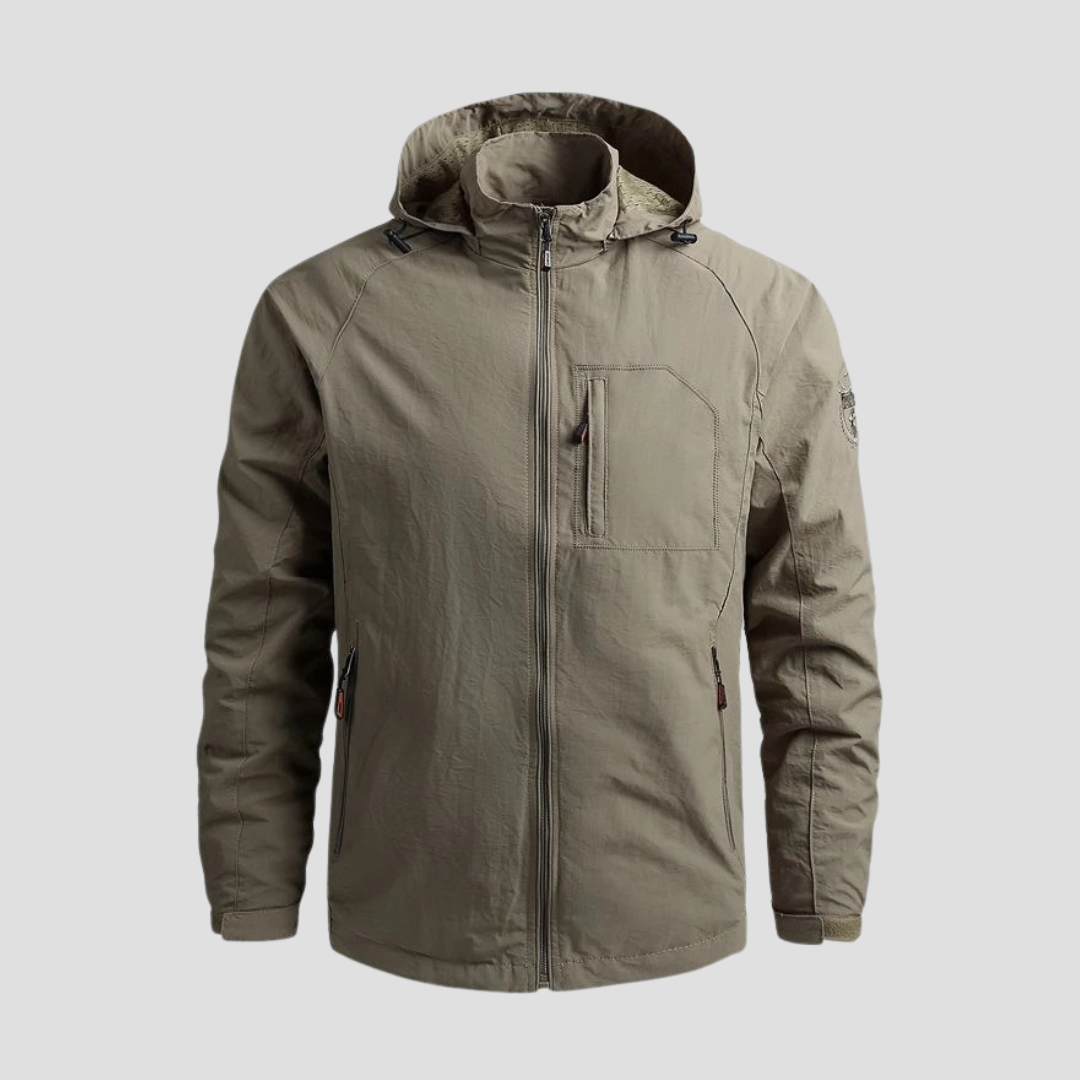 Veste cargo imperméable homme à capuche, coupe droite