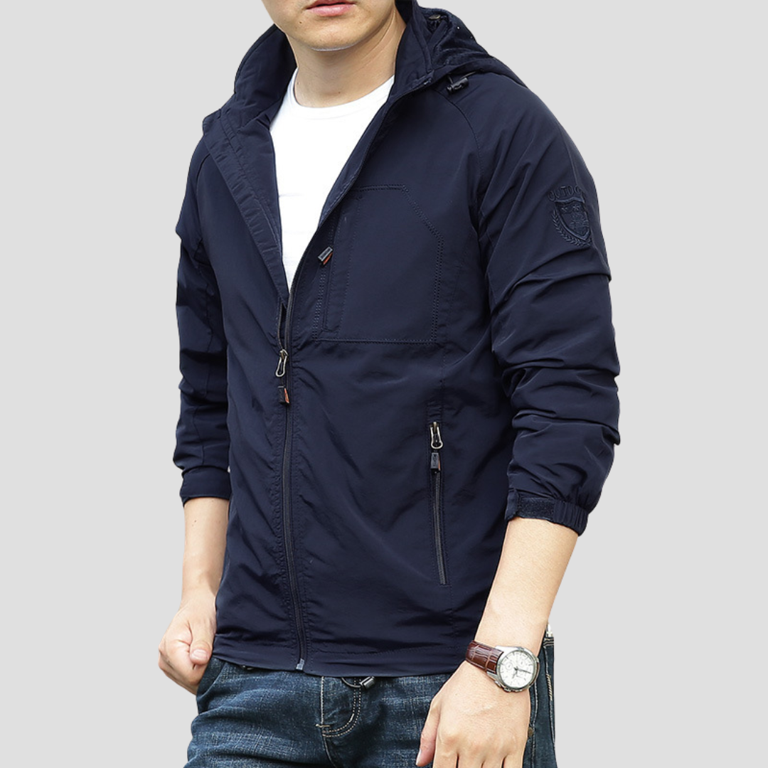 Veste cargo imperméable homme à capuche, coupe droite, bleu marine
