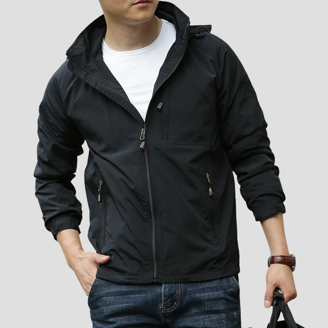 Veste cargo imperméable homme à capuche, coupe droite, noir