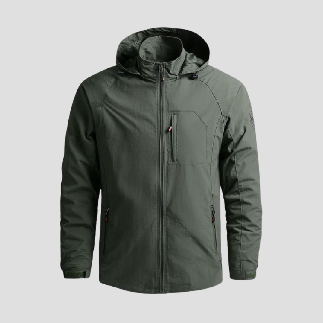 Veste cargo imperméable homme à capuche, coupe droite