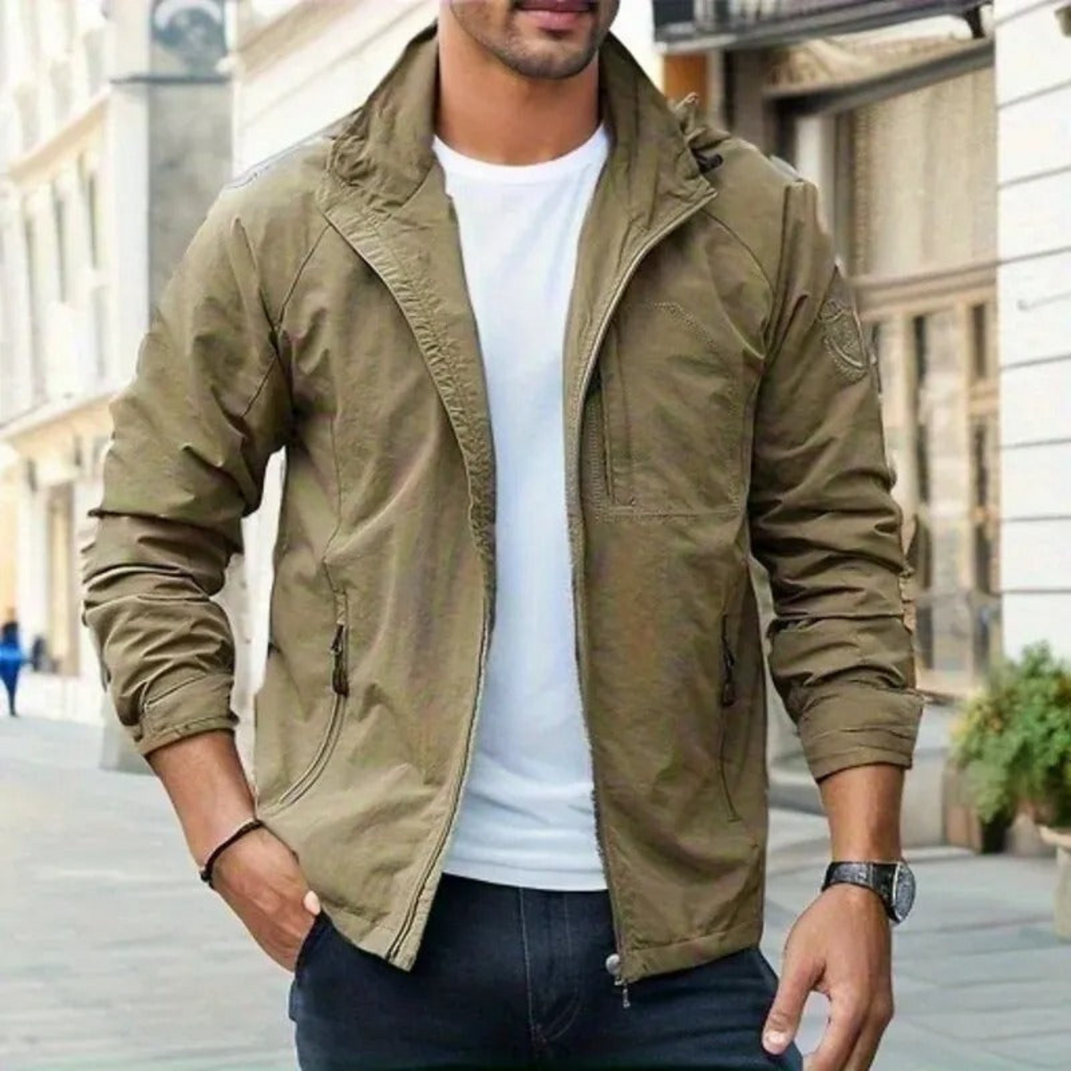 Veste cargo homme légère d'été à poches, marron ou vert, marron