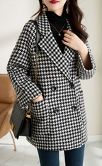 Veste à carreaux femme oversize, double boutonnage et revers, noir