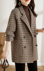 Veste à carreaux femme oversize, double boutonnage et revers
