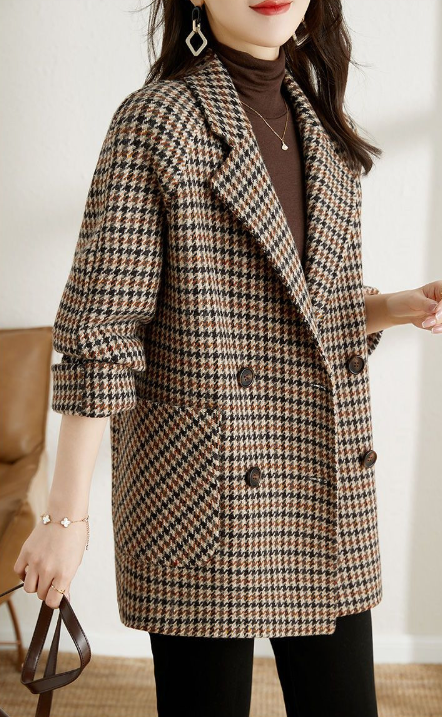Veste à carreaux femme oversize, double boutonnage et revers