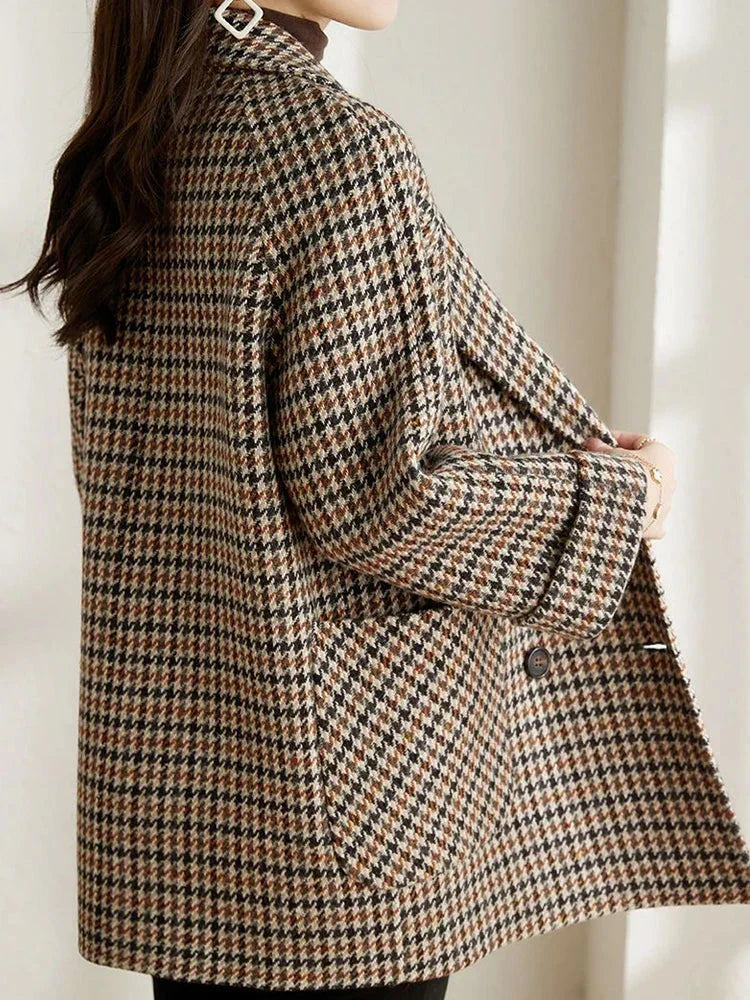 Veste à carreaux femme oversize, double boutonnage et revers