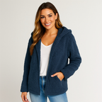 Veste chaude à capuche femme, poches latérales, dix coloris, bleu