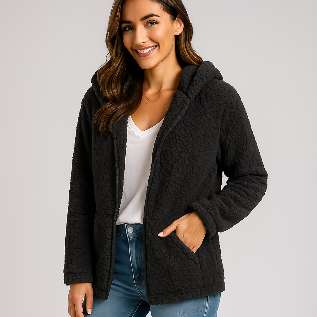 Veste chaude à capuche femme, poches latérales, dix coloris, noir