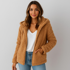 Veste chaude à capuche femme, poches latérales, dix coloris, café
