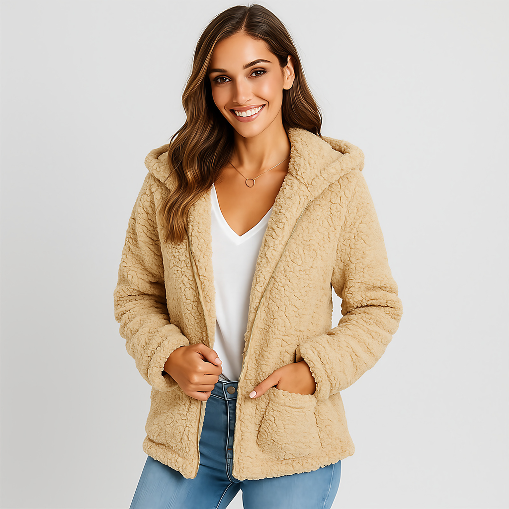 Veste chaude à capuche femme, poches latérales, dix coloris, kaki