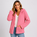 Veste chaude à capuche femme, poches latérales, dix coloris, rouge clair