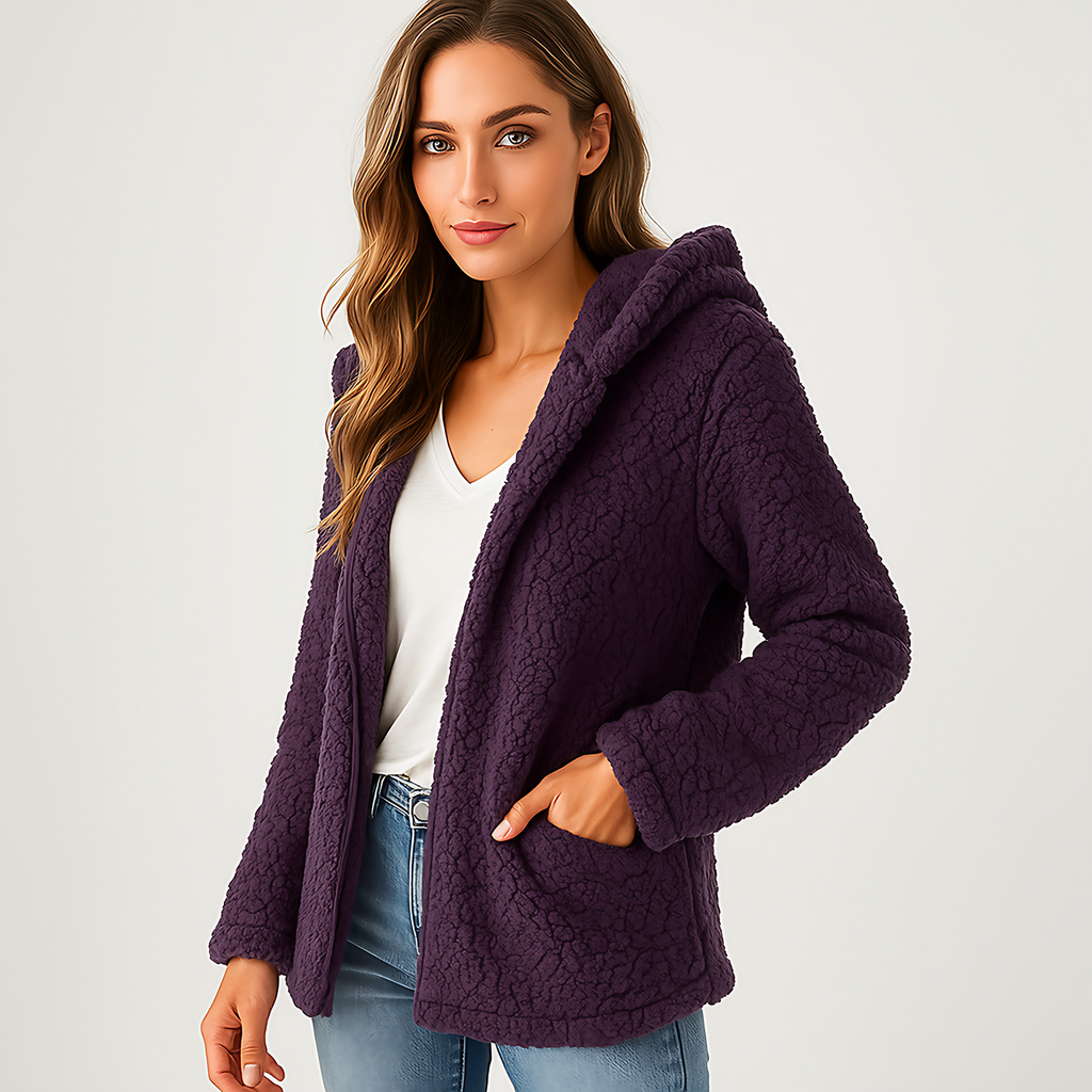 Veste chaude à capuche femme, poches latérales, dix coloris, violet