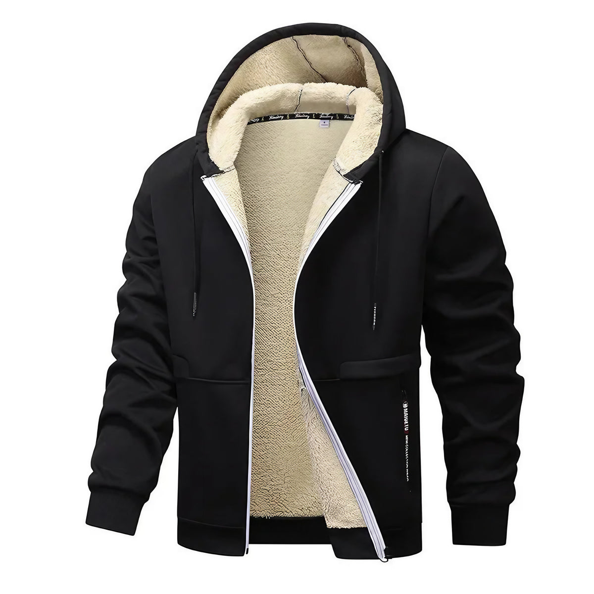 Veste doublée homme à capuche, zip intégral, huit coloris, noir