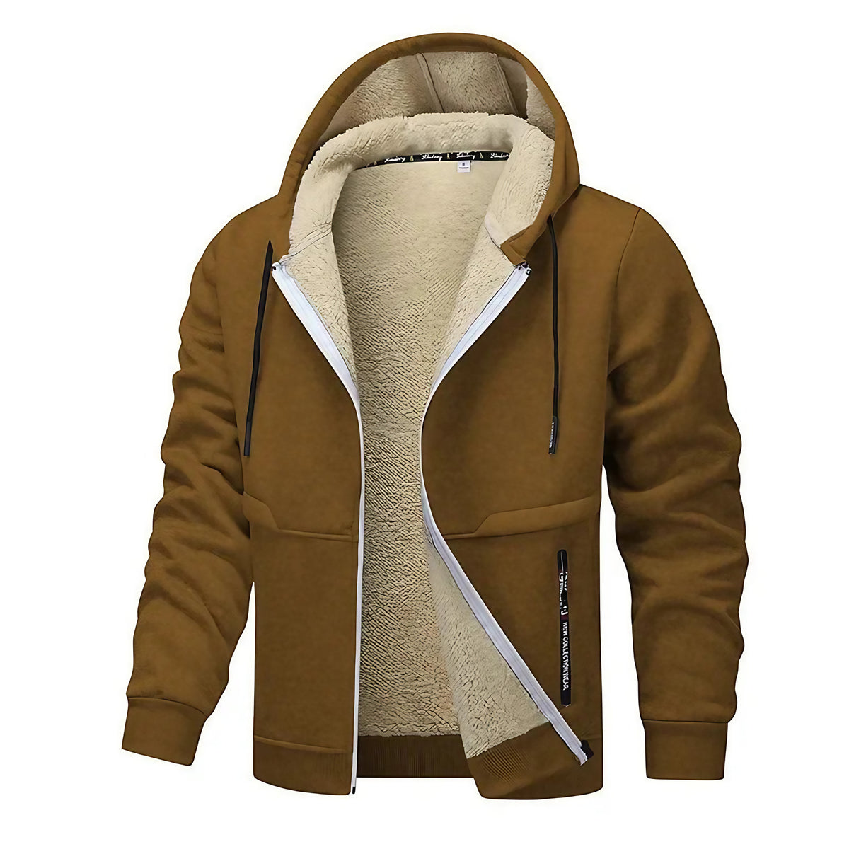 Veste doublée homme à capuche, zip intégral, huit coloris, café