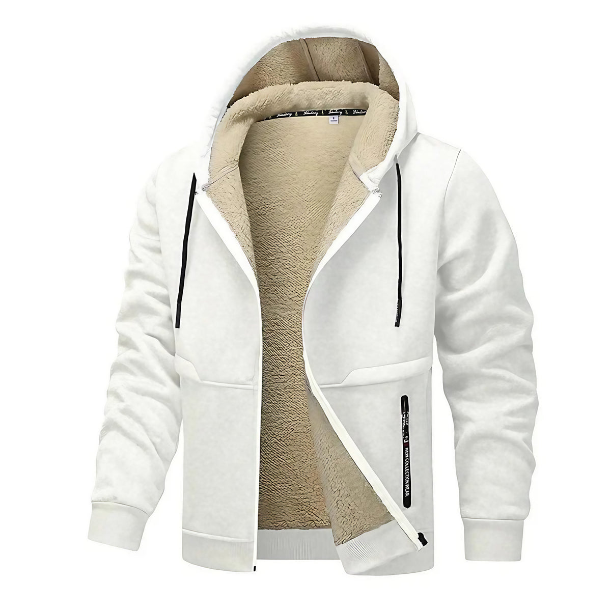Veste doublée homme à capuche, zip intégral, huit coloris, blanc