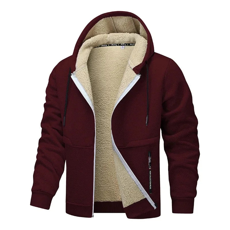 Veste doublée homme à capuche, zip intégral, huit coloris, rouge