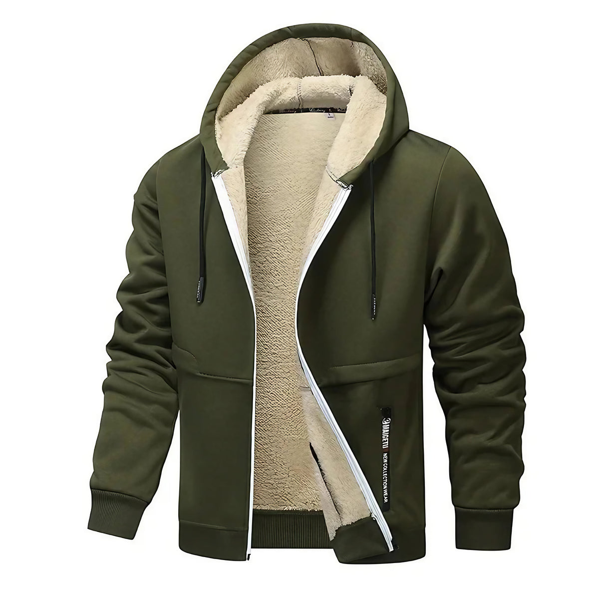 Veste doublée homme à capuche, zip intégral, huit coloris, vert