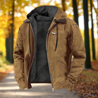 Veste chaude homme à capuche ajustable, doublée, à poches, marron