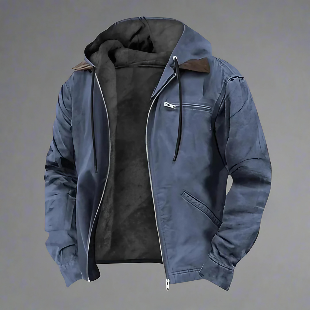 Veste chaude homme à capuche ajustable, doublée, à poches, bleu