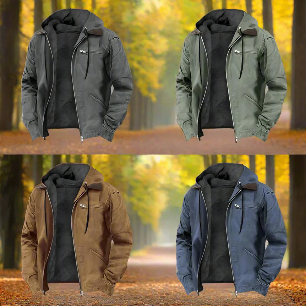 Veste chaude homme à capuche ajustable, doublée, à poches